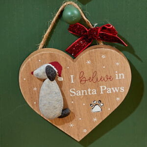 Pebble Dog 'I Believe In Santa Paws' Wooden Heart Plaque - Langs