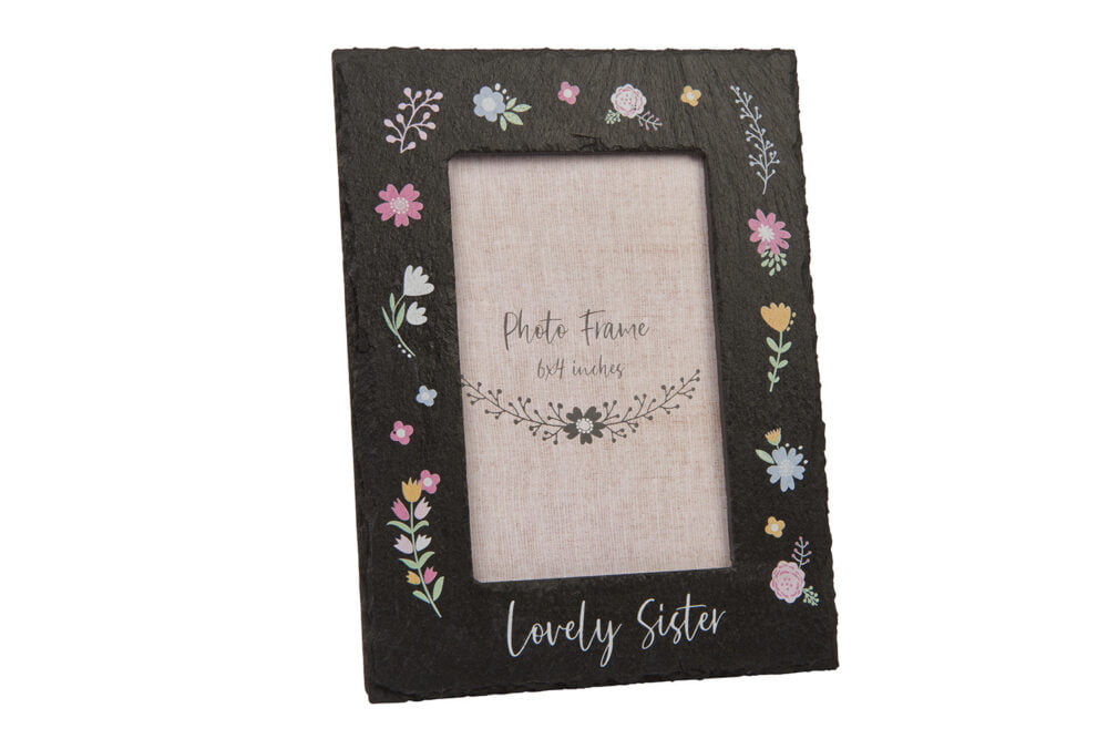 Lovely Sister Floral Black Slate Photo Frame 6x4'' - Langs