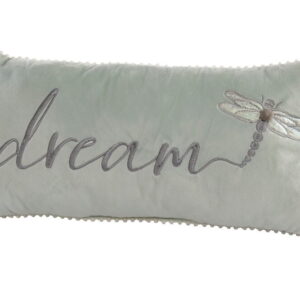 'Dream' Mint Dragonfly Cushion With Pom Poms - Langs