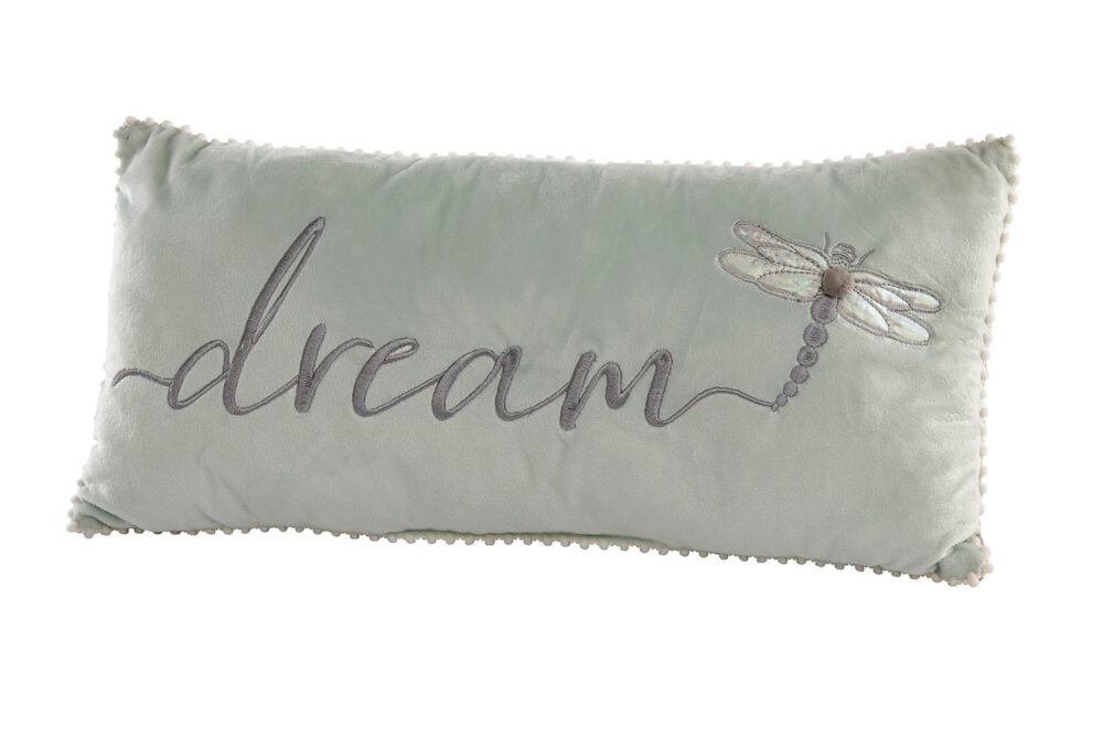'Dream' Mint Dragonfly Cushion With Pom Poms - Langs