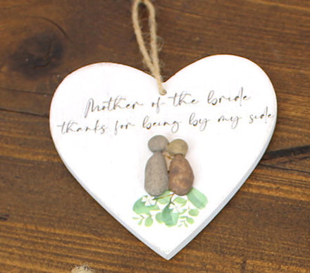 'Mother of the Bride, Thanks for Being By My Side' Pebble Wooden Hanging Heart - Langs