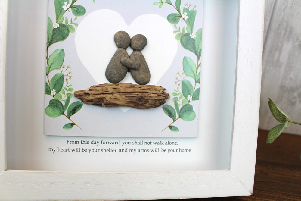 Framed Rustic Mr and Mrs Wedding Pebble Plaque - Langs - Image 2