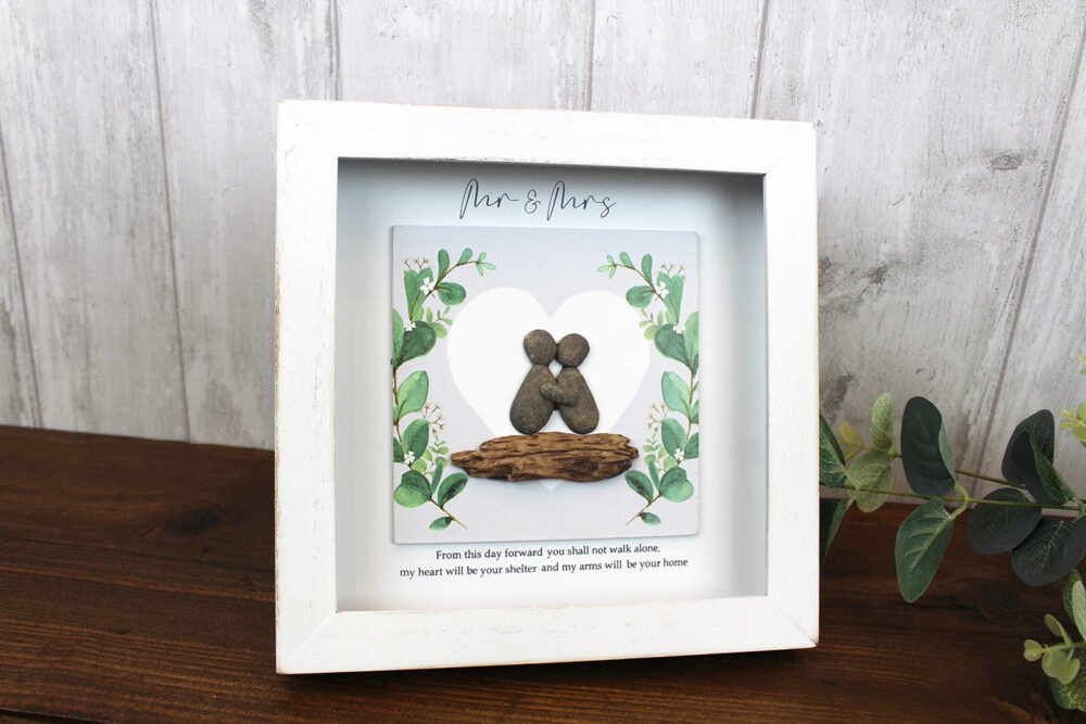 Framed Rustic Mr and Mrs Wedding Pebble Plaque - Langs