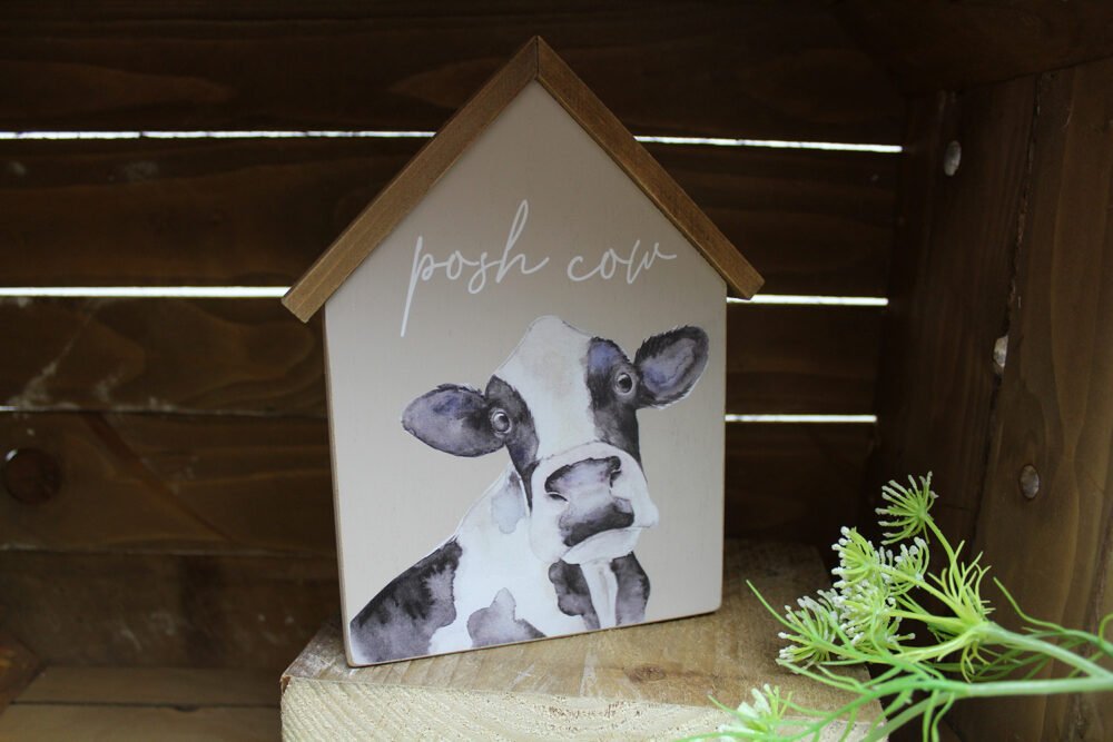 Posh Cow Wooden House Block Ornament - Langs