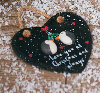 Pebble Penguins 'Love You At Christmas and Always' Christmas Slate Heart Hanging Plaque - Langs