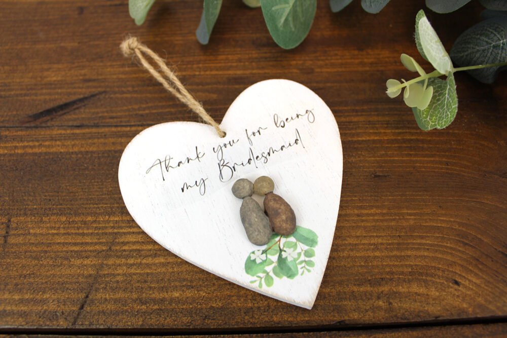 'Thank You For Being My Bridesmaid' Pebble Wooden Hanging Heart - Langs