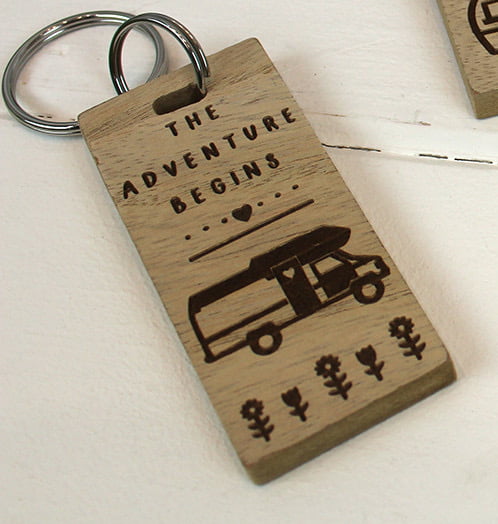 'The Adventure Begins' Camper Van Wooden Keyring - Langs