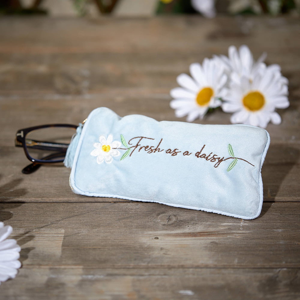 Fresh As a Daisy Embroidered Velour Glasses Case - Langs