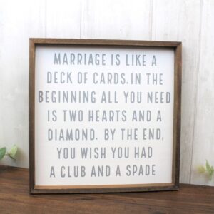'Marriage is Like a Deck of Cards...' Wedding Humour Wooden Framed Plaque - Langs