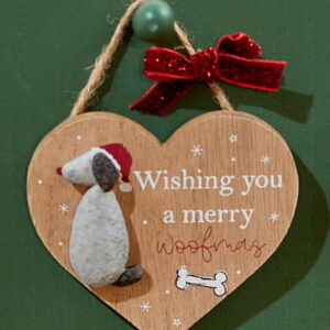 Pebble Dog 'Wishing You a Merry Woofmas' Wooden Heart Plaque - Langs