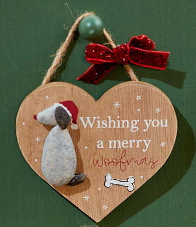 Pebble Dog 'Wishing You a Merry Woofmas' Wooden Heart Plaque - Langs