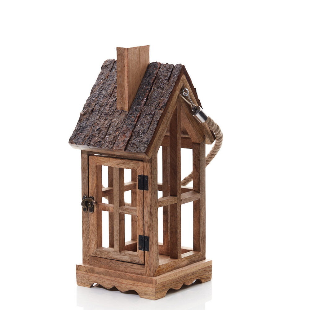Rustic Woodland Mango Wood and Bark House Candle Holder Lantern - Langs - Image 2