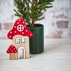 Rustic Mushroom House Wooden Cut Out Block Ornament - Langs