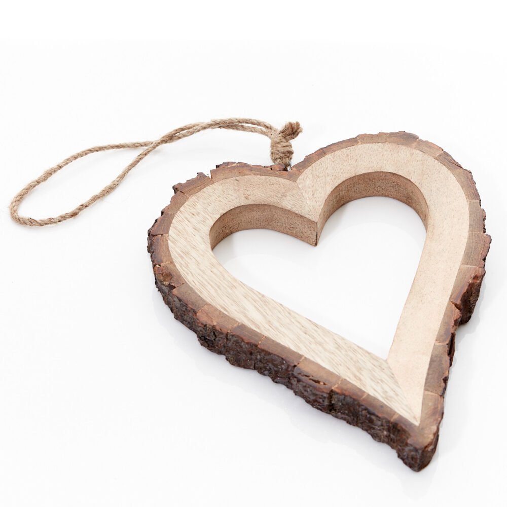 Woodland Rustic Wooden Cut Out Heart Bark Hanging Decoration - Langs - Image 2