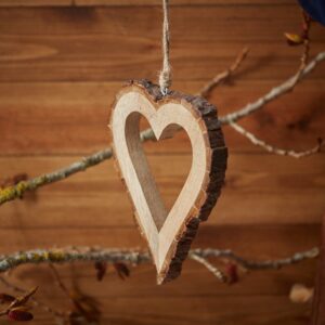 Woodland Rustic Wooden Cut Out Heart Bark Hanging Decoration - Langs