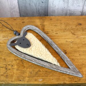 Woolly Sheep Wooden Hanging Heart - Langs