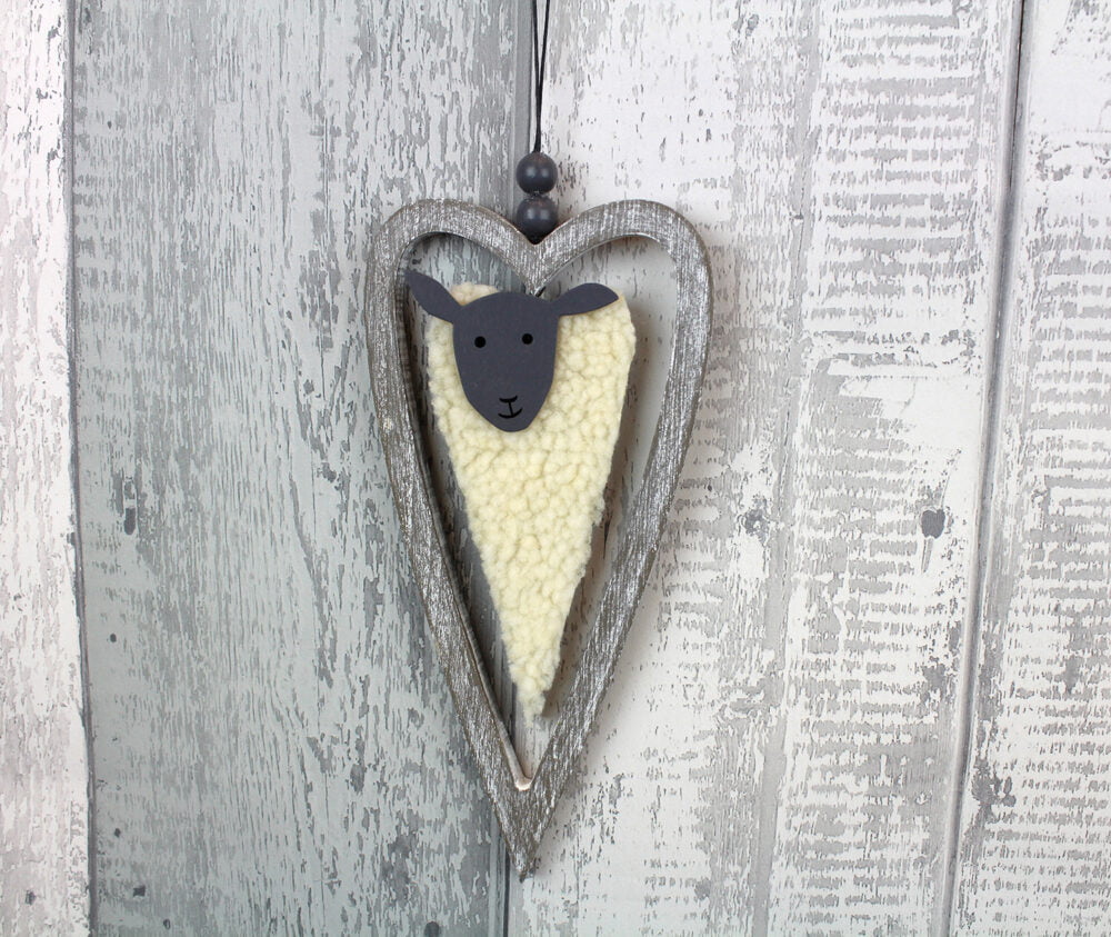 Woolly Sheep Wooden Hanging Heart - Langs - Image 2