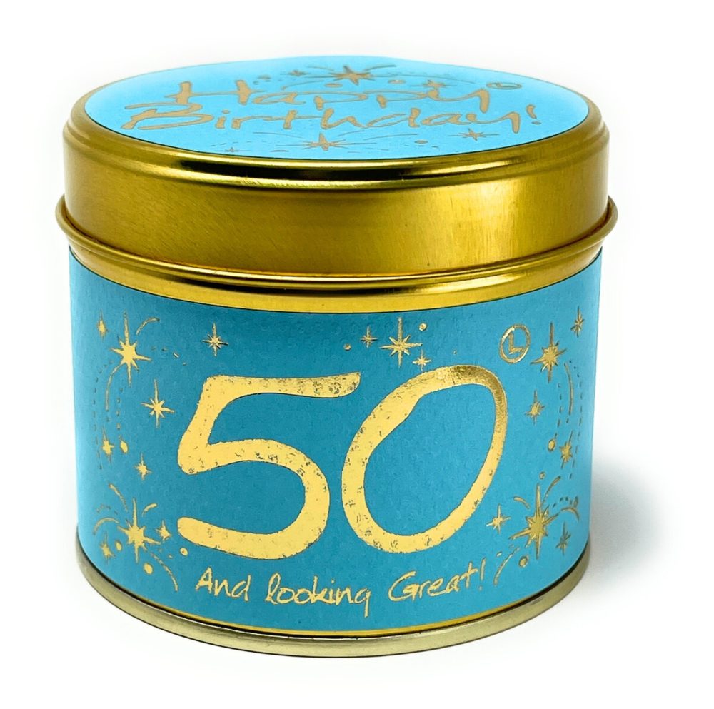 Lily-Flame Happy Birthday 50th Scented Candle Tin - Image 2
