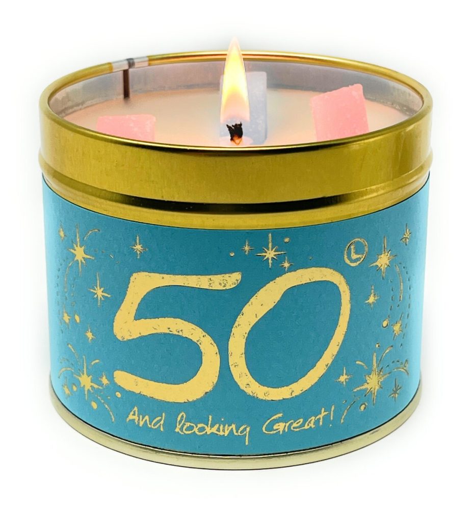 Lily-Flame Happy Birthday 50th Scented Candle Tin - Image 3