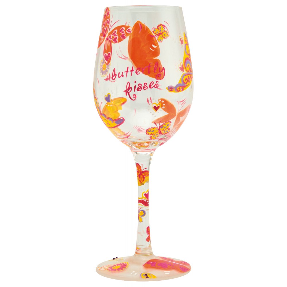 Lolita Butterfly Kisses Hand Painted Wine Glass