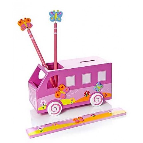 Mousehouse Pink Camper Van Money Box and Pencil Holder Gift - Image 2