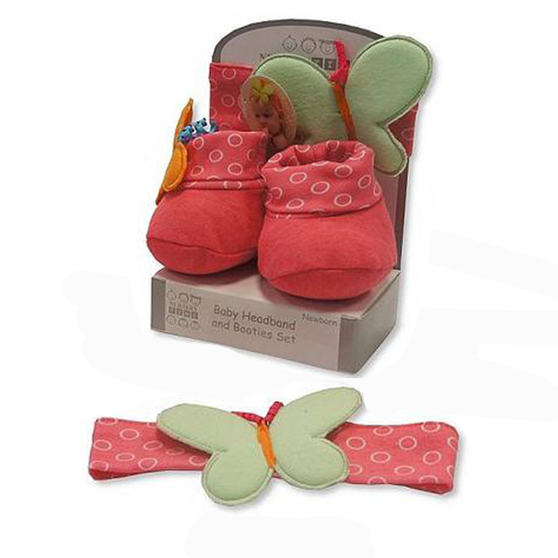 Nursery Time Newborn Baby Girl Headband and Booties Gift Set