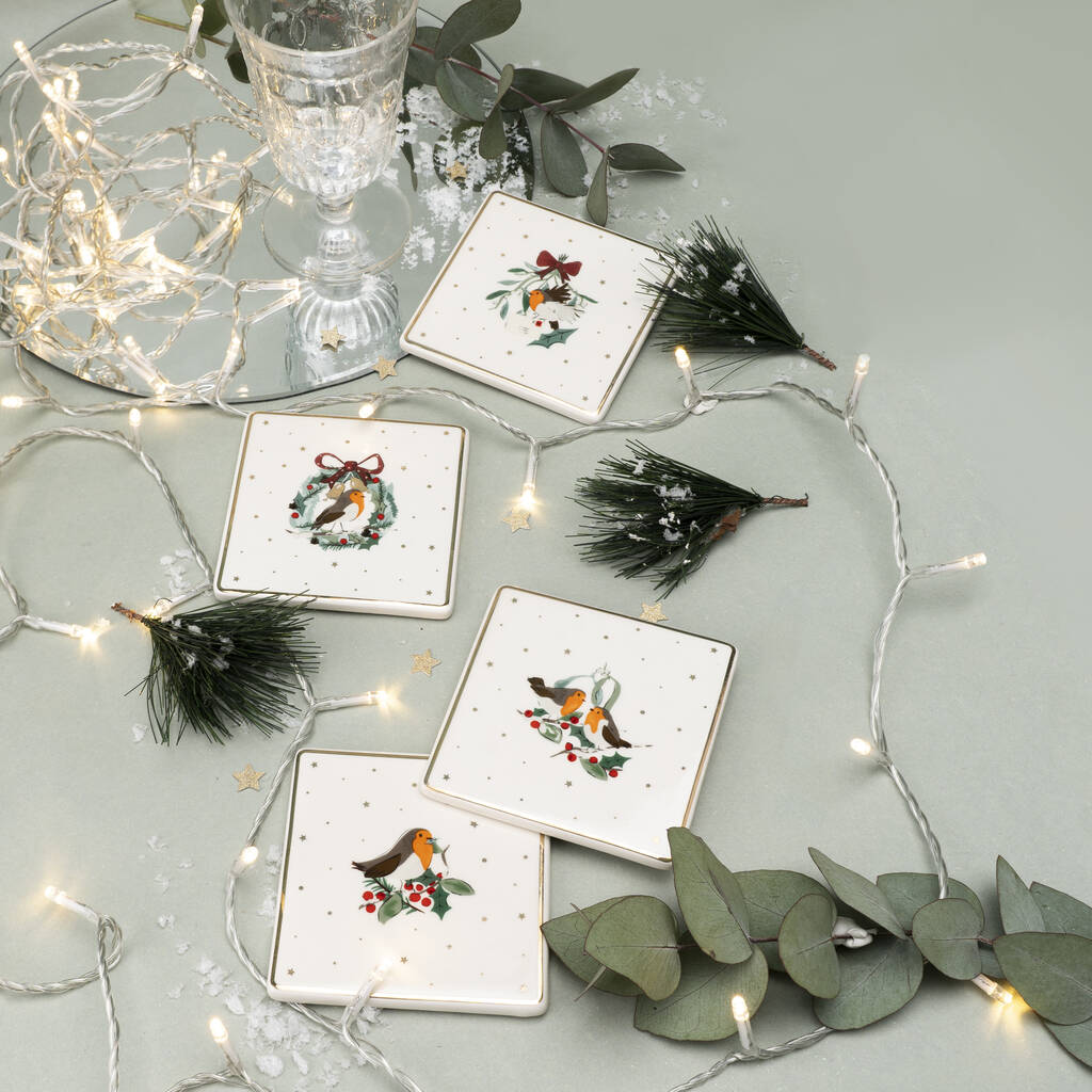 Letter to Father Christmas Robin Ceramic Coaster Set of 4 - CGB Giftware - Image 2