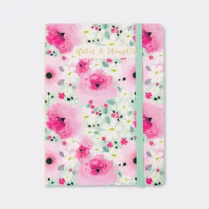 A6 Perfect Bound Notebook - Pink Floral Notes & Thoughts - Rachel Ellen Designs