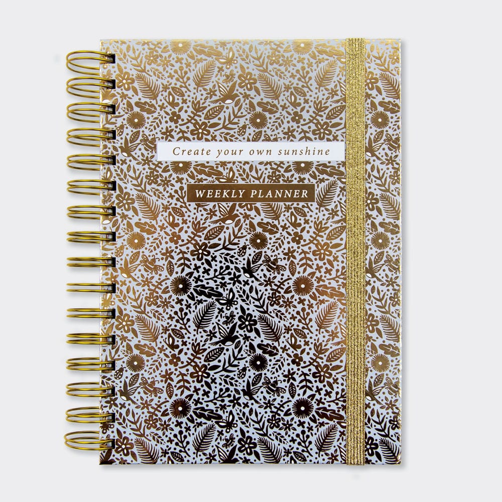 'Create Your Own Sunshine' Lustre Gold Foiled Floral Weekly Planner Personal Organiser - Rachel Ellen Designs
