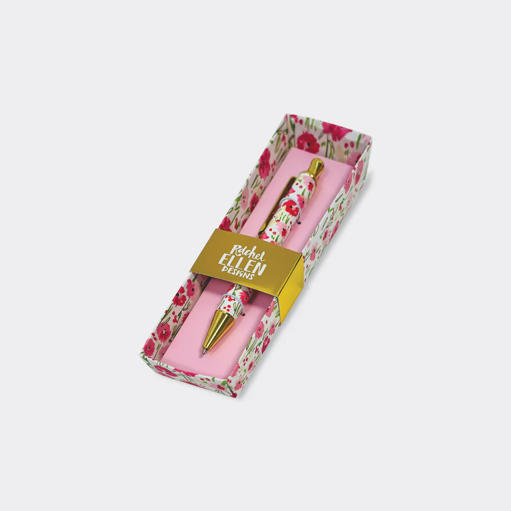 Pink Rosey Floral Boxed Pen - Rachel Ellen Designs