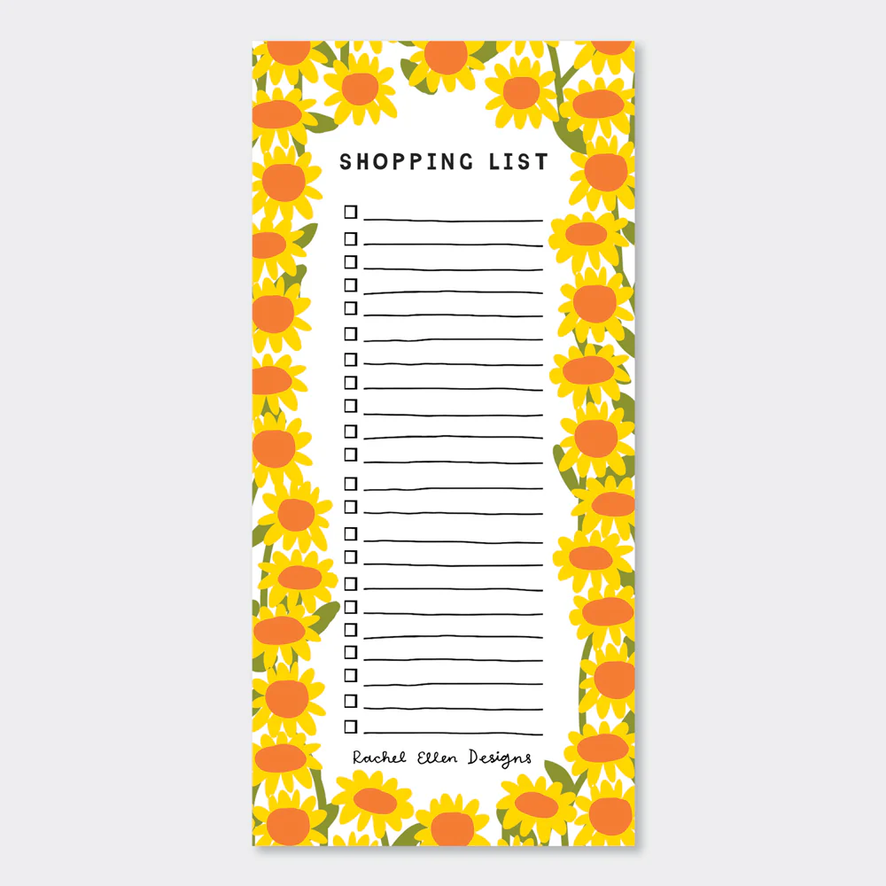 Yellow Sunflowers Shopping List Pad - Rachel Ellen Designs
