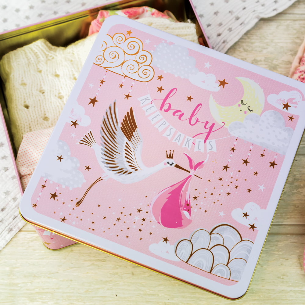 Large Pink Keepsakes Tin - Baby Girl Keepsakes - Rachel Ellen Designs - Image 2