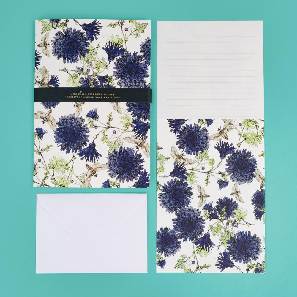 Jessica Russell Flint Luxury Writing Set with Cornflowers and Moths - JRG03 - Soul UK