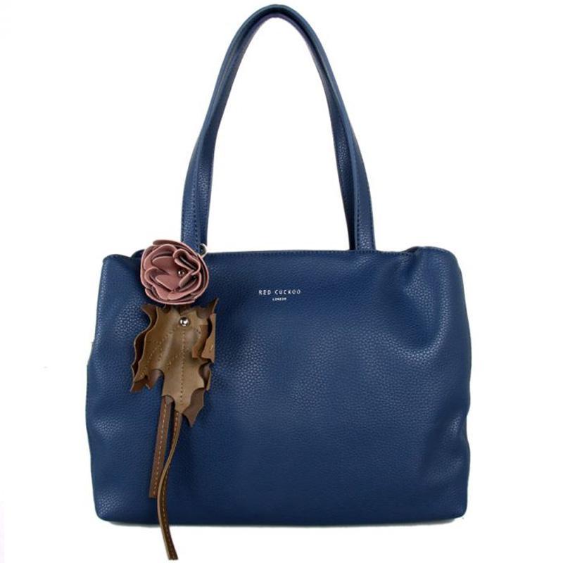 Red Cuckoo - 388 - Navy Blue Flower Detail Grab Bag Shoulder Bag - Image 2