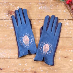 Navy Blue Highland Cow Foliage Gloves