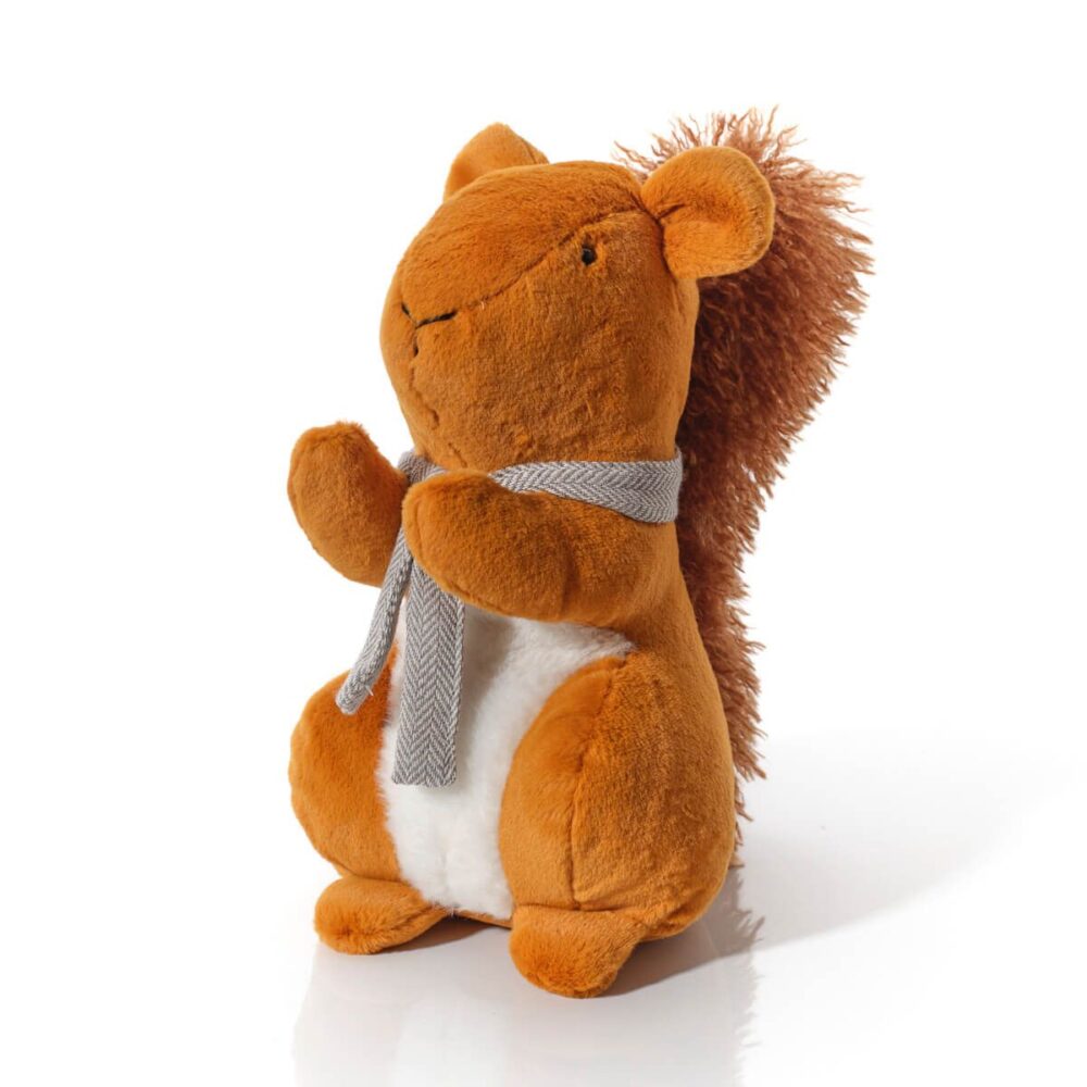 Woodland Squirrel Fabric Doorstop with Grey Scarf and Fluffy Tail - Langs - Image 2