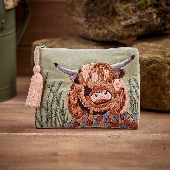 Douglas The Highland Cow Embroidered Make-Up Bag / Pouch - Langs