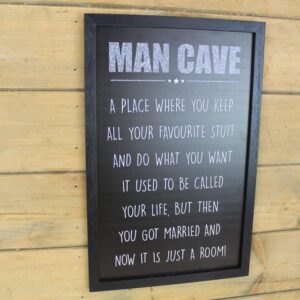 'Man Cave' Black Wooden Framed Plaque - Langs
