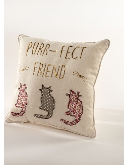 Purr-Fect Friend Square Floral Embroidered Cat Cushion