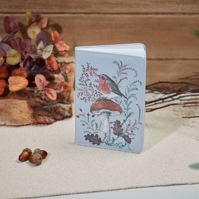 Rustic Woodland Robin and Toadstool PU A5 Notebook - Langs