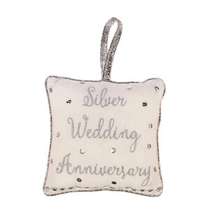 Silver Wedding Anniversary Cushion Hanger, 18x18cm