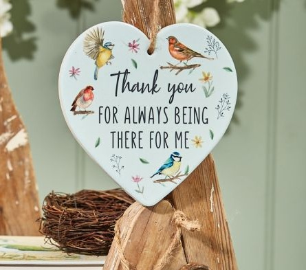 Thanks For Always Being There For Me Ceramic Hanging Heart with Birds Design - Langs