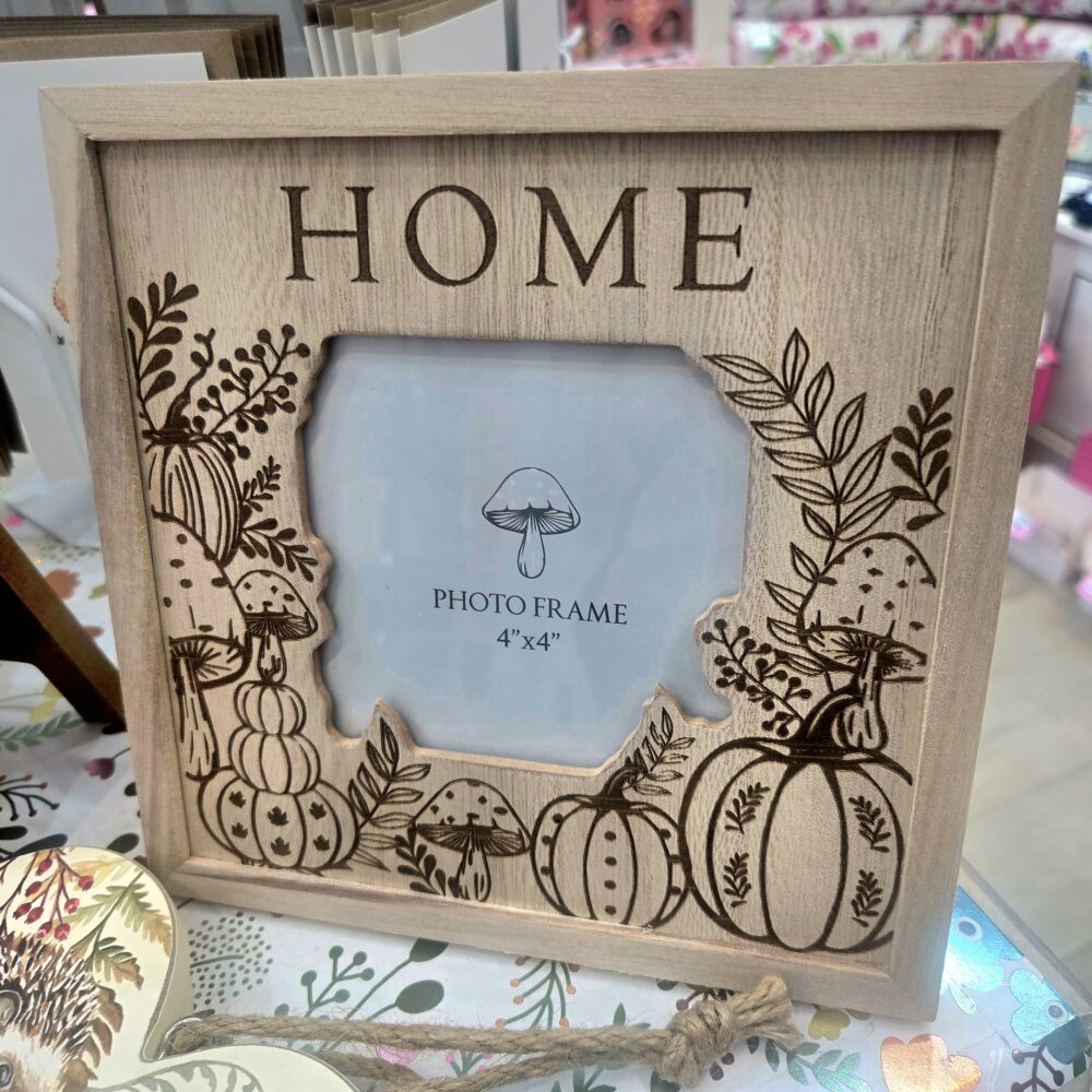 Woodland Toadstools and Pumpkins Etched Wooden Photo Frame - Langs