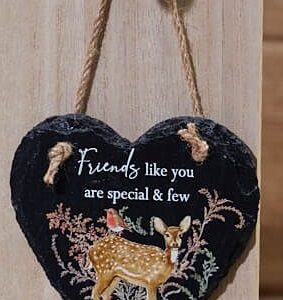 'Friends Like You' Woodland Deer and Robin Slate Heart Hanging Plaque - Langs