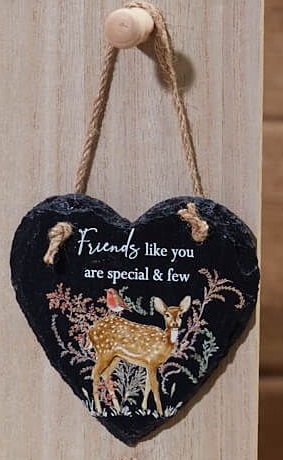 'Friends Like You' Woodland Deer and Robin Slate Heart Hanging Plaque - Langs