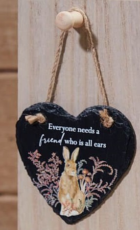 'Everyone Needs a Friend Who is All Ears' Woodland Hare Slate Heart Hanging Plaque - Langs