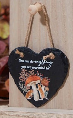 'You Can Do Anything You Set Your Mind To' Mice and Mushrooms Slate Heart Hanging Plaque - Langs