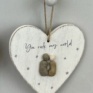 'You Rock My World' Pebble Wooden Hanging Heart - Langs