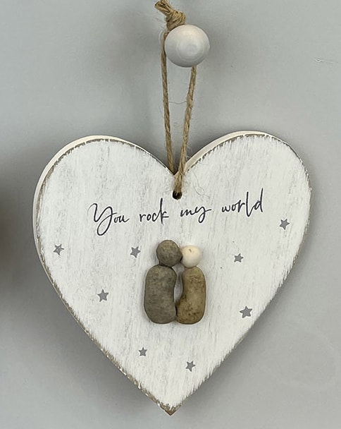 'You Rock My World' Pebble Wooden Hanging Heart - Langs