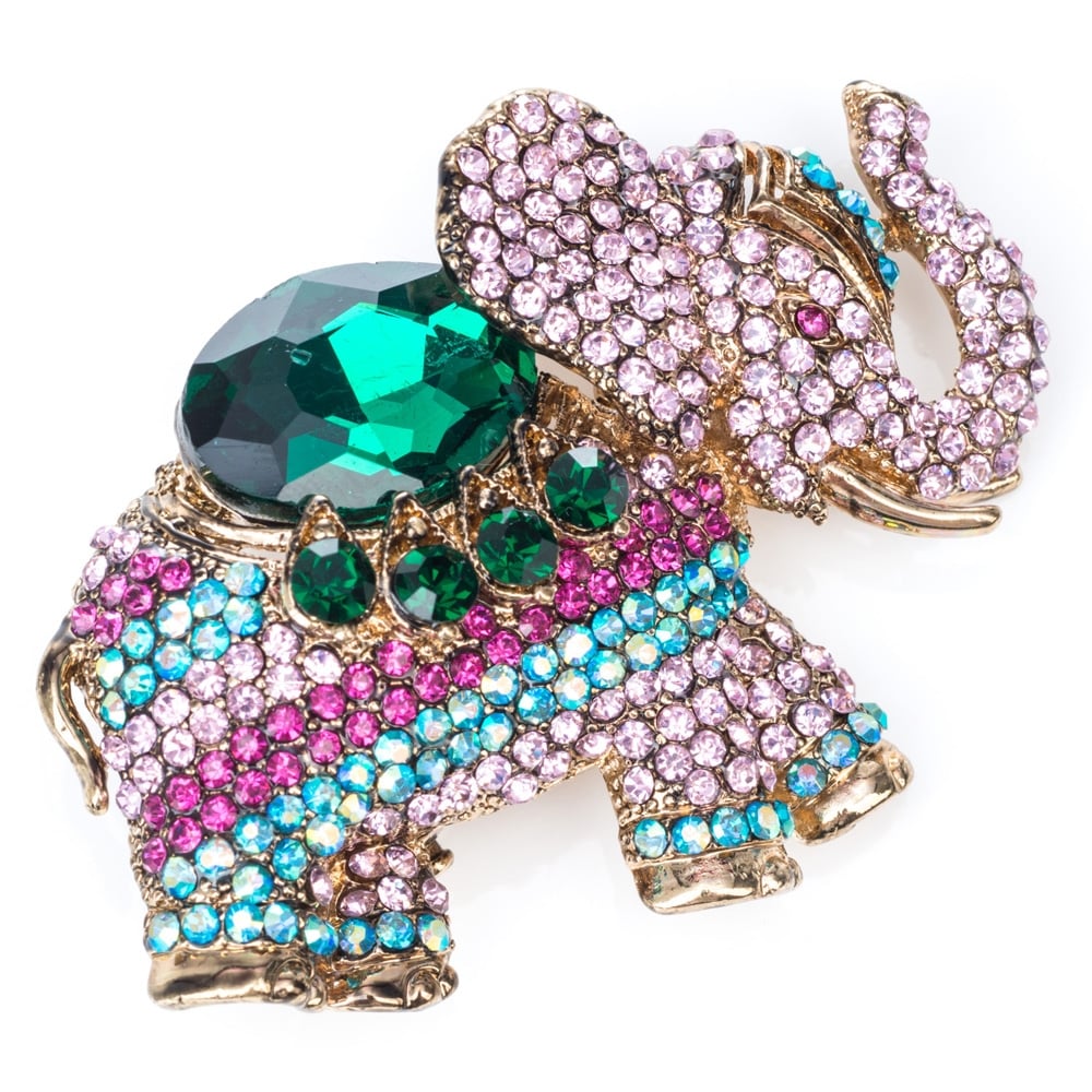 Rosie Fox Pink Crystal Elephant Brooch and Hair Clip